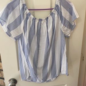 Off shoulder white and blue top